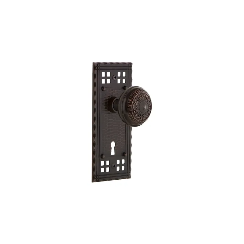 Nostalgic Warehouse Renaissance Egg and Dart Solid Brass Passage Door Knob Set with Long Craftsman Plate, Keyhole and 2-3/4" Backset Fan Favorite