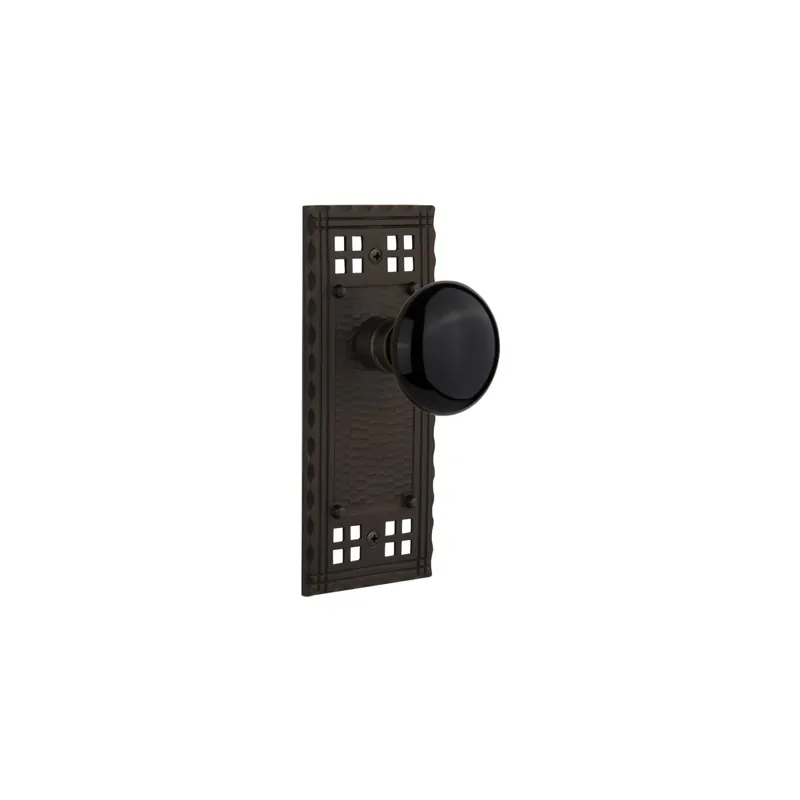 Final Sale Nostalgic Warehouse Black Porcelain Solid Brass Privacy Door Knob Set with Long Craftsman Plate and 2-3/8" Backset