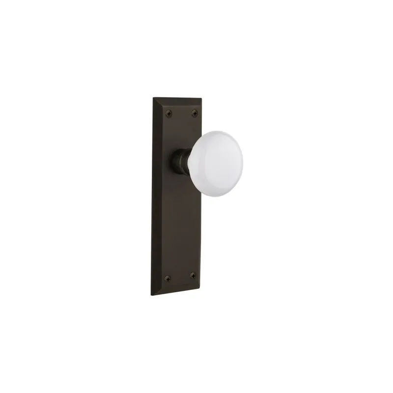 Best Seller Nostalgic Warehouse White Porcelain Solid Brass Passage Door Knob Set with New York Rose and 2-3/8" Backset