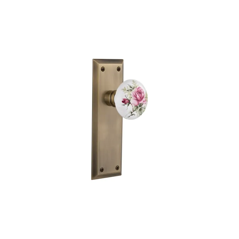 Worldwide Shipping Nostalgic Warehouse Rose Porcelain Solid Brass Privacy Door Knob Set with New York Rose and 2-3/8" Backset