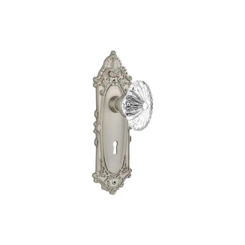 Nostalgic Warehouse Oval Fluted Crystal Solid Brass Dummy Door Knob Set with Victorian Rose and Keyhole Trusted Brand