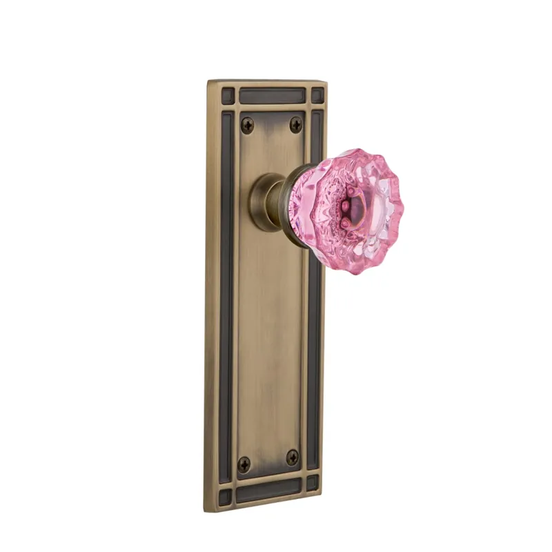 Wholesale Nostalgic Warehouse Mission Solid Brass Rose Privacy Door Knob Set with Pink Crystal Knob for 2-3/8" Backset