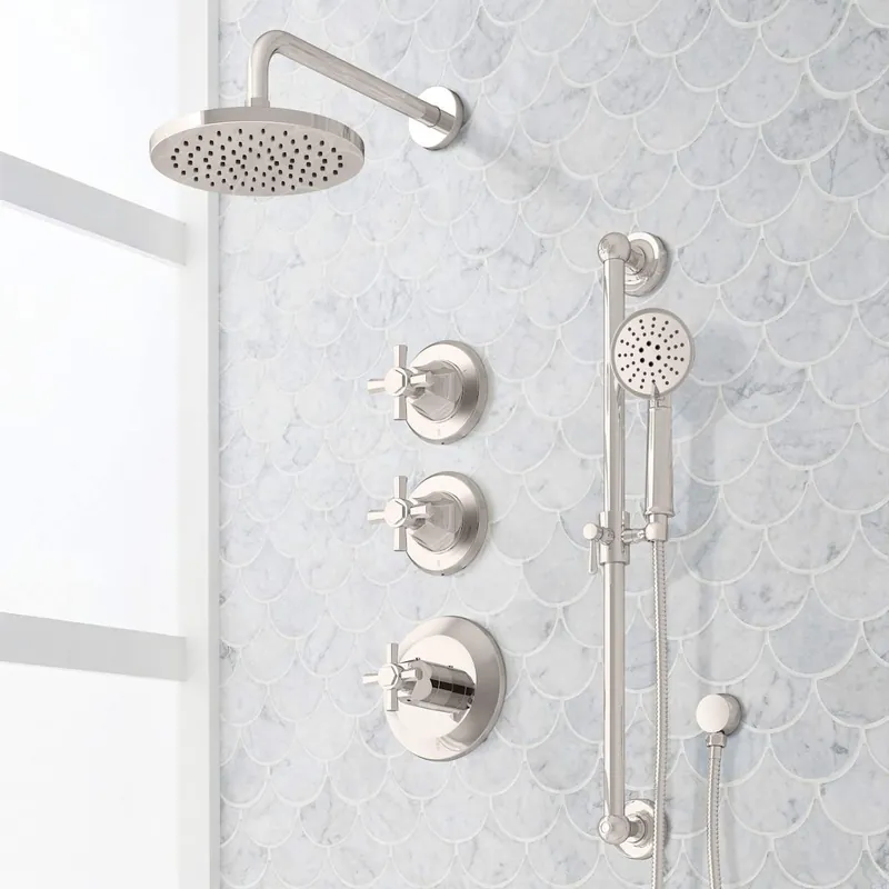Signature Hardware Elita Thermostatic Shower System with Rainfall Shower Head, Hand Shower, Slide Bar, Shower Arm, Hose, and Valve Trim - Rough-In Valve Included Special Offer