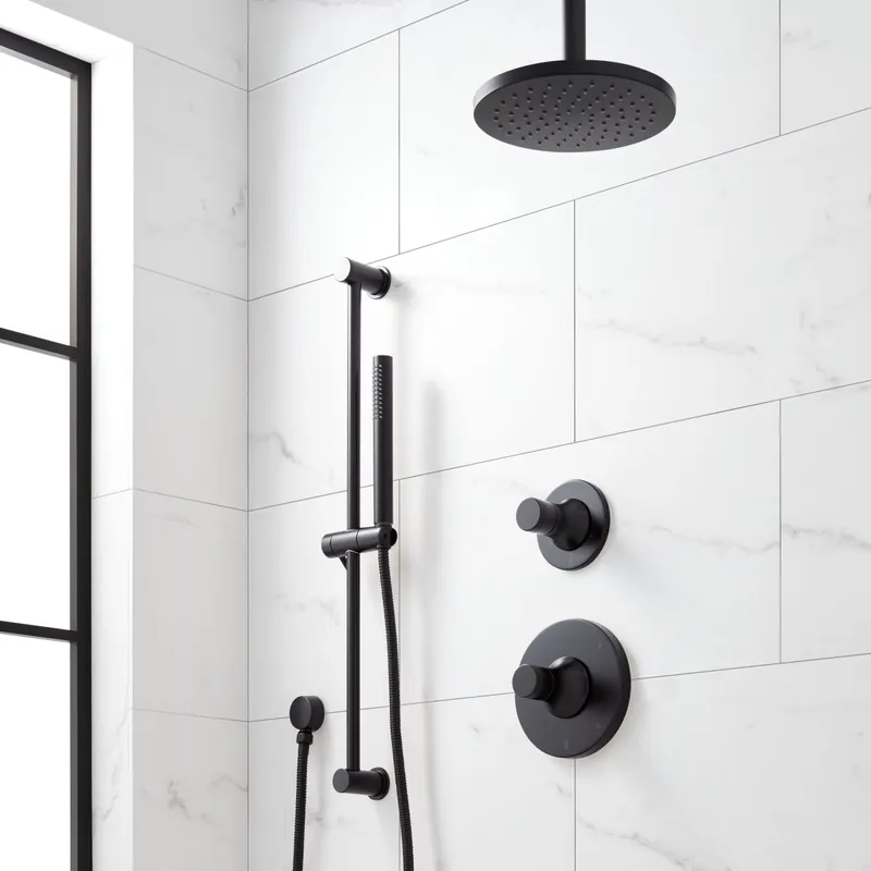 Signature Hardware Lentz Pressure Balanced Shower System with Rainfall Shower Head, Knob Handles, Hand Shower, Slide Bar, Shower Arm, Hose, and Valve Trim - Accufit Rough-In Valve Included Express Delivery