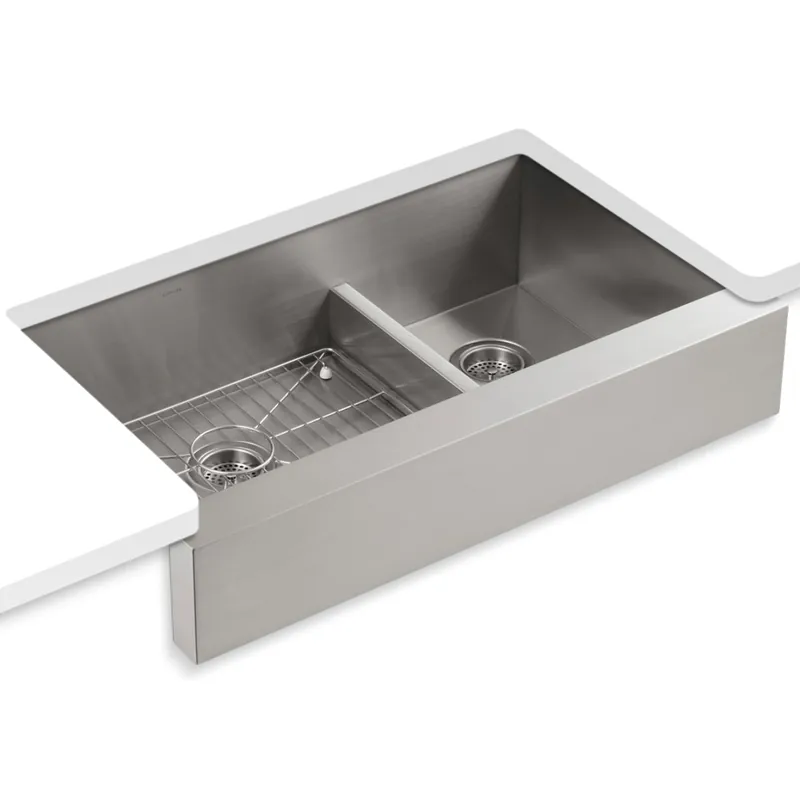 New Release Kohler Vault 36" Double Basin Under-Mount 18-Gauge Stainless Steel Kitchen Sink with Self Trimming and Smart Divide - Includes Basin Rack
