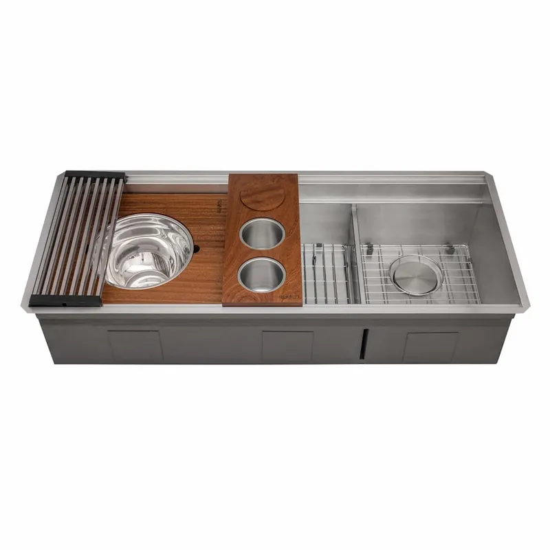 Same Day Shipping Ruvati Dual-Tier 45" Undermount Double Basin Stainless Steel Kitchen Sink with Basket Strainer, Colander and Cutting Board