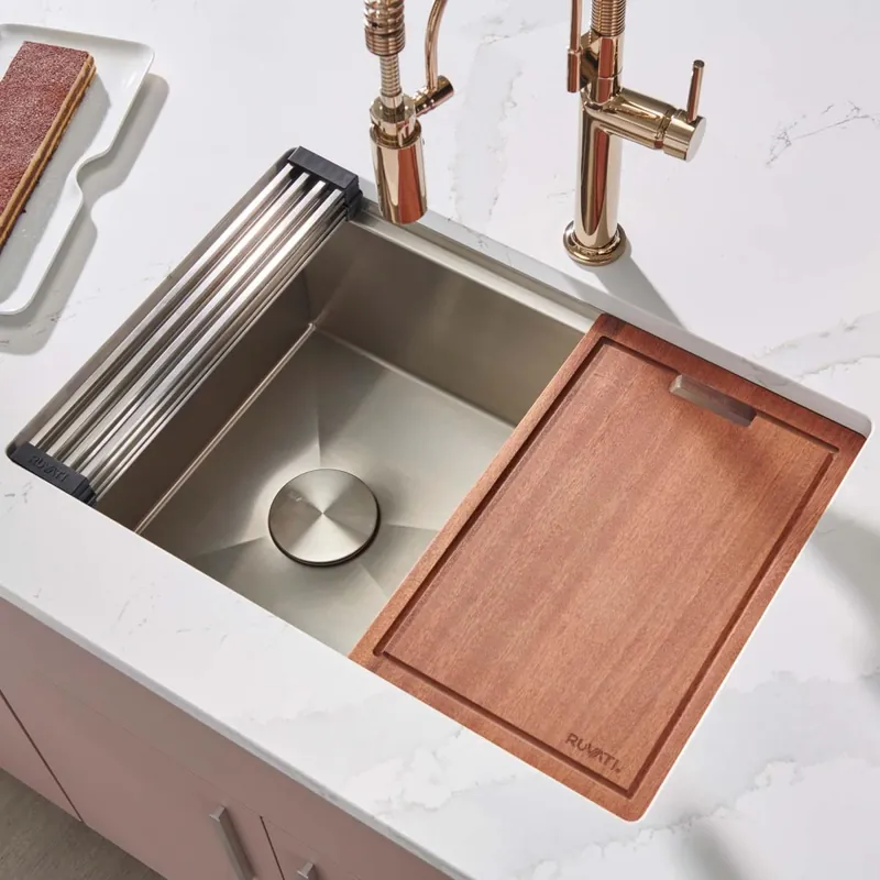 Ruvati Veniso 27" Undermount Single Basin Stainless Steel Kitchen Sink with Basin Rack, Basket Strainer and Cutting Board Final Sale