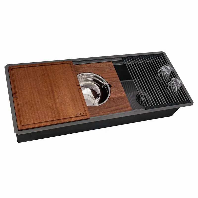 Ruvati Dual-Tier Pro 45" Undermount Single Basin Stainless Steel Kitchen Sink with Basket Strainer, Colander and Cutting Board Wholesale