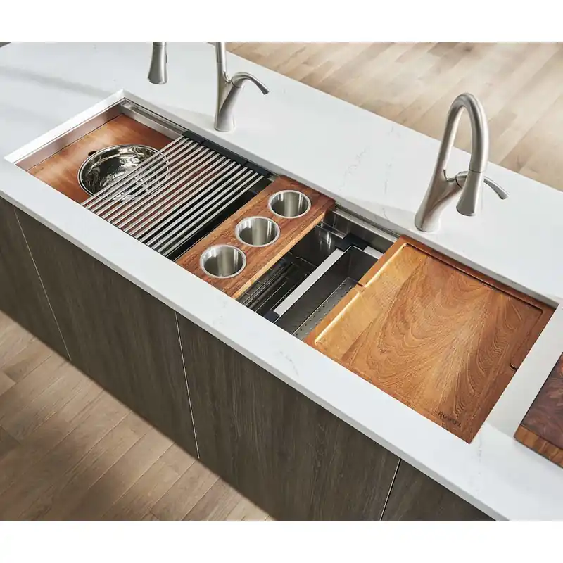 While Supplies Last Ruvati Dual-Tier 69" Undermount Single Basin Stainless Steel Kitchen Sink with Basket Strainer, Colander and Cutting Board