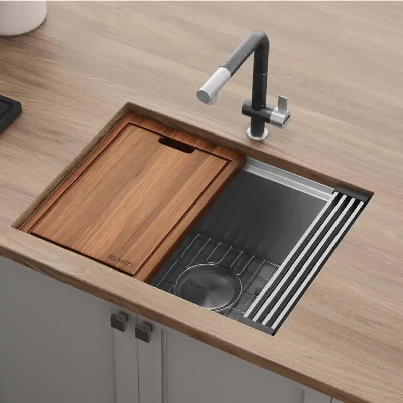 Flash Sale Ruvati Roma Pro 24" Workstation Rounded Corners Undermount Ledge Kitchen Sink with Accessories