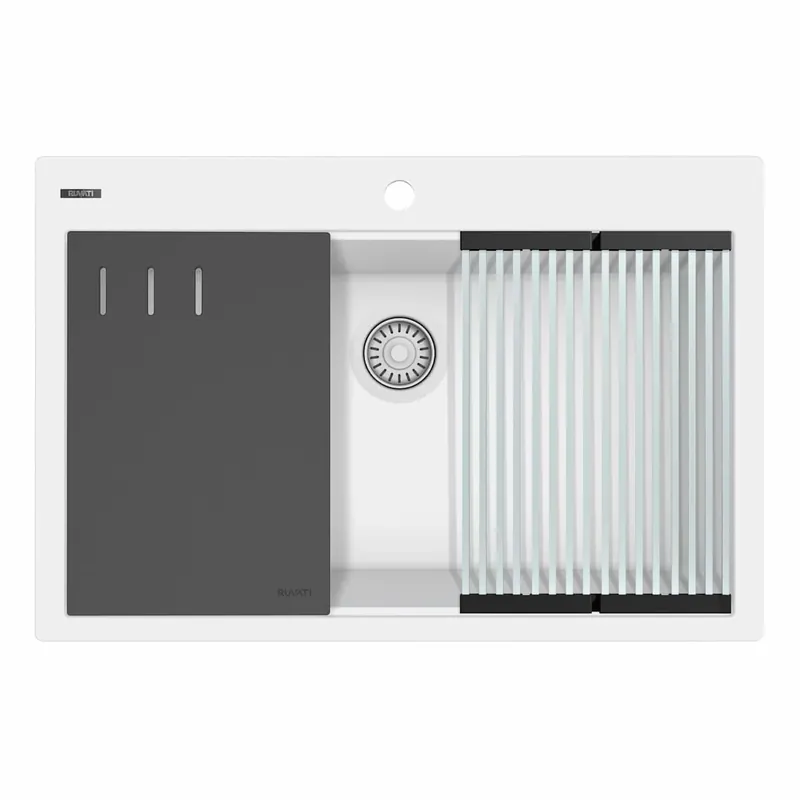 Top Pick Ruvati epiStage 33" Drop In Single Basin Granite Composite Kitchen Sink with Basket Strainer and Cutting Board