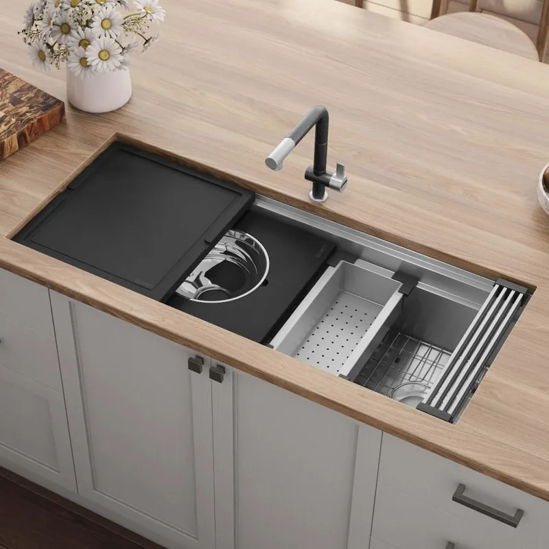 Free Returns Ruvati Dual-Tier Nova 45" Wide Workstation with Undermount Sink