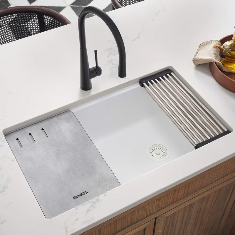 Ruvati epiStage 33" Undermount Single Basin Granite Composite Kitchen Sink with Basin Rack, Basket Strainer and Cutting Board Special Discount
