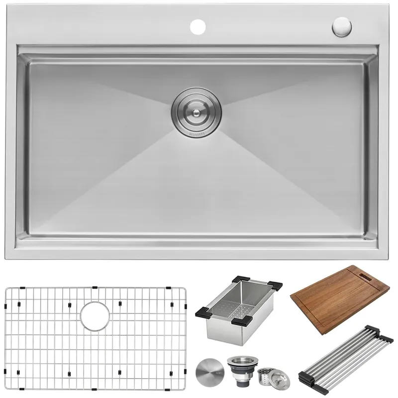 Ruvati Tirana 33" Drop-In Single Basin Stainless Steel Kitchen Sink with Bottom Grid, Basket Strainer and Sound Dampening Hassle-Free Returns