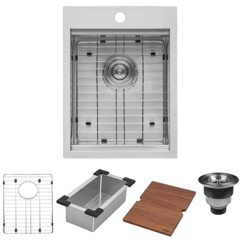 Top Rated Ruvati Giana 15" Drop In Single Basin Stainless Steel Kitchen Sink with Basket Strainer, Colander and Cutting Board
