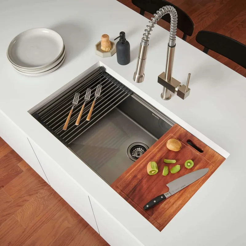 Ruvati Giana 33" Undermount Single Basin Stainless Steel Kitchen Sink with Basin Rack, Basket Strainer and Cutting Board Limited Edition