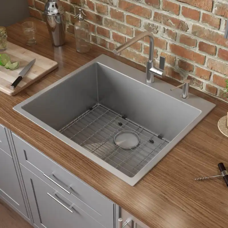 Weekend Sale Ruvati Tirana Pro 21" Drop In Single Basin Stainless Steel Kitchen Sink with Basin Rack and Basket Strainer