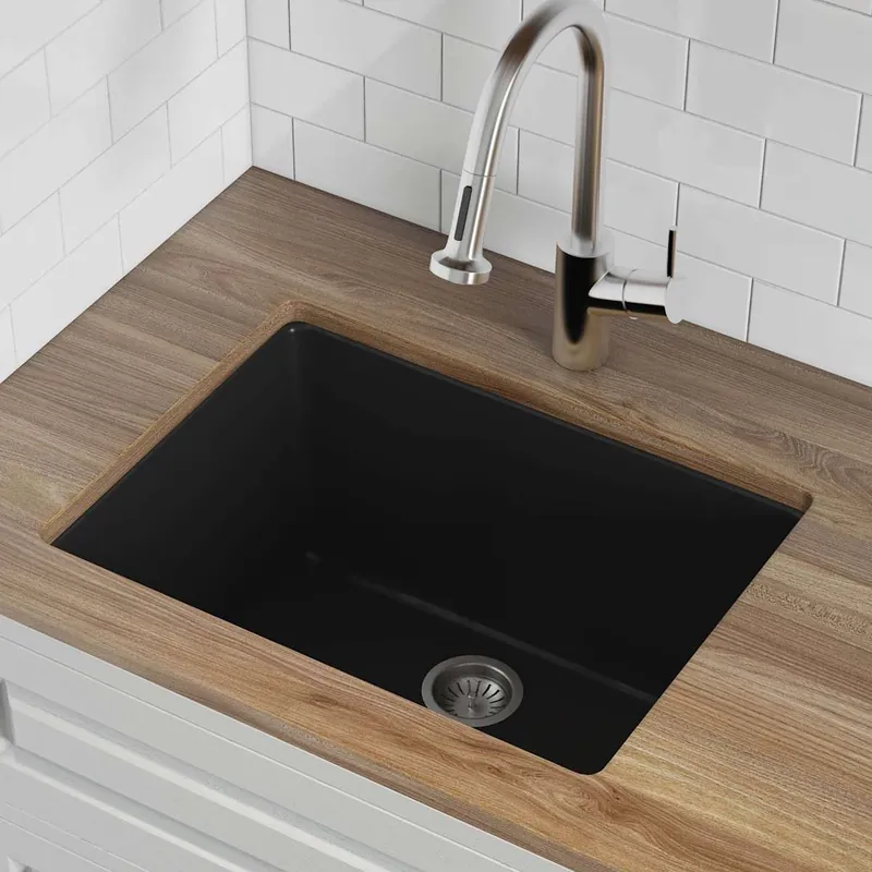 Ruvati Fiamma 24" Undermount Single Basin Fireclay Kitchen Sink with Basket Strainer Place Order