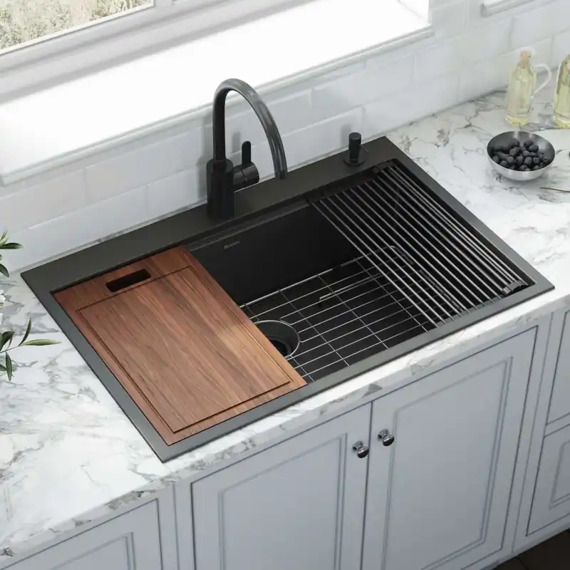 Ruvati Giana 33" Drop In Single Basin Stainless Steel Kitchen Sink with Basin Rack, Basket Strainer and Cutting Board Express Delivery