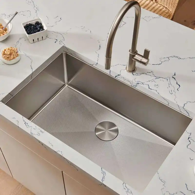 Fresh Stock Ruvati Gravena Hex 30" Undermount Single Basin Stainless Steel Kitchen Sink with Basket Strainer