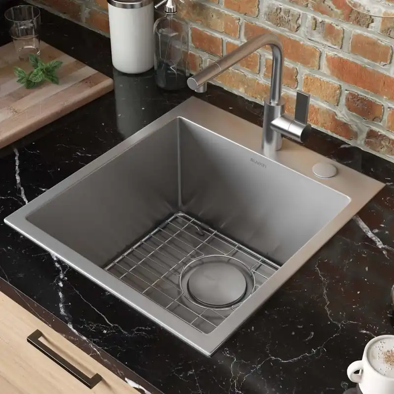 Weekend Sale Ruvati Tirana Pro 18" Drop In Single Basin Stainless Steel Kitchen Sink with Basin Rack and Basket Strainer