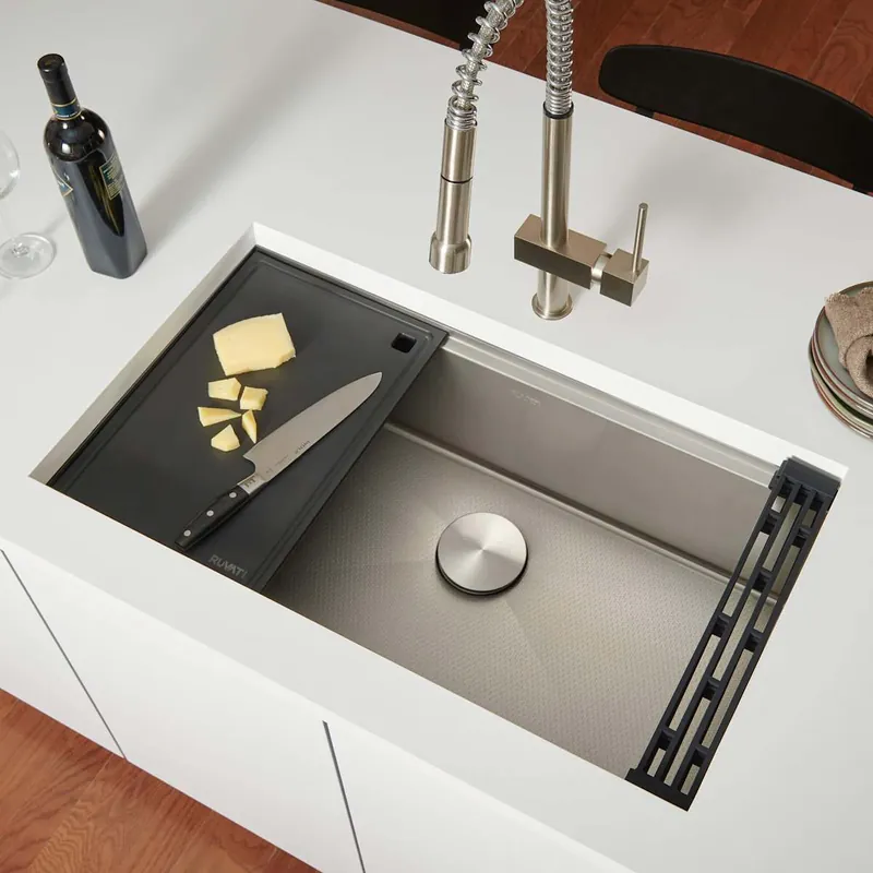In Demand Ruvati Roma Hex 30" Undermount Single Basin Stainless Steel Kitchen Sink with Basket Strainer, Colander and Cutting Board