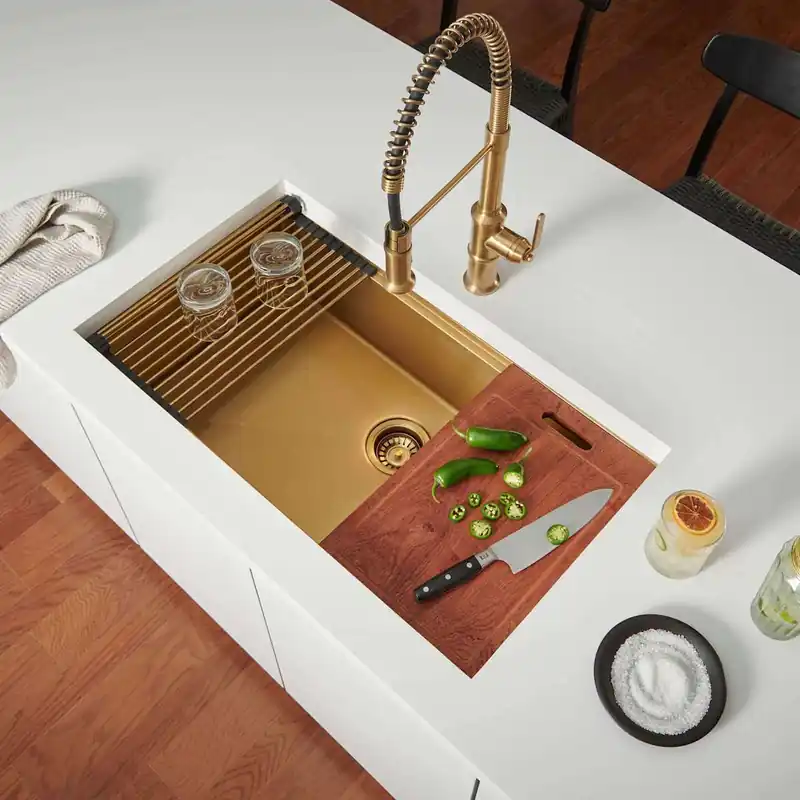 Hot Picks Ruvati Giana 30" Undermount Single Basin Brass, Stainless Steel Kitchen Sink with Basket Strainer and Cutting Board