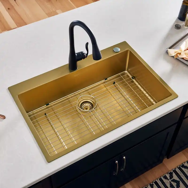Ruvati Terraza 33" Drop In Single Basin Stainless Steel Kitchen Sink with Basin Rack and Basket Strainer Genuine
