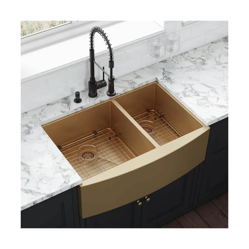 Ruvati Terraza 33" Farmhouse Double Basin Stainless Steel Kitchen Sink with Basin Rack and Basket Strainer Secure Checkout