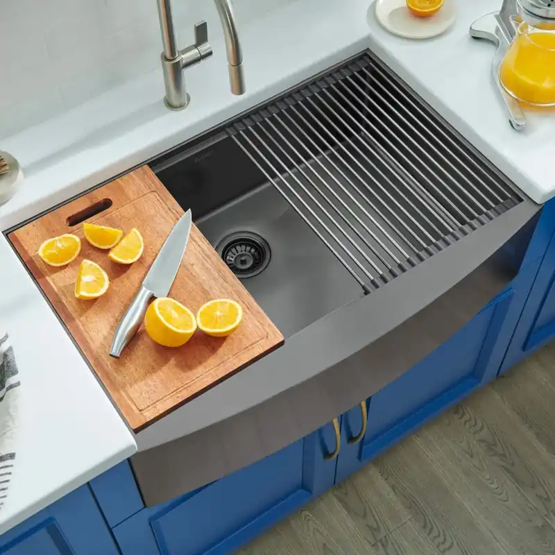 Ruvati Monaco 36" Farmhouse Single Basin Stainless Steel Kitchen Sink with Basin Rack, Basket Strainer and Cutting Board Limited Offer