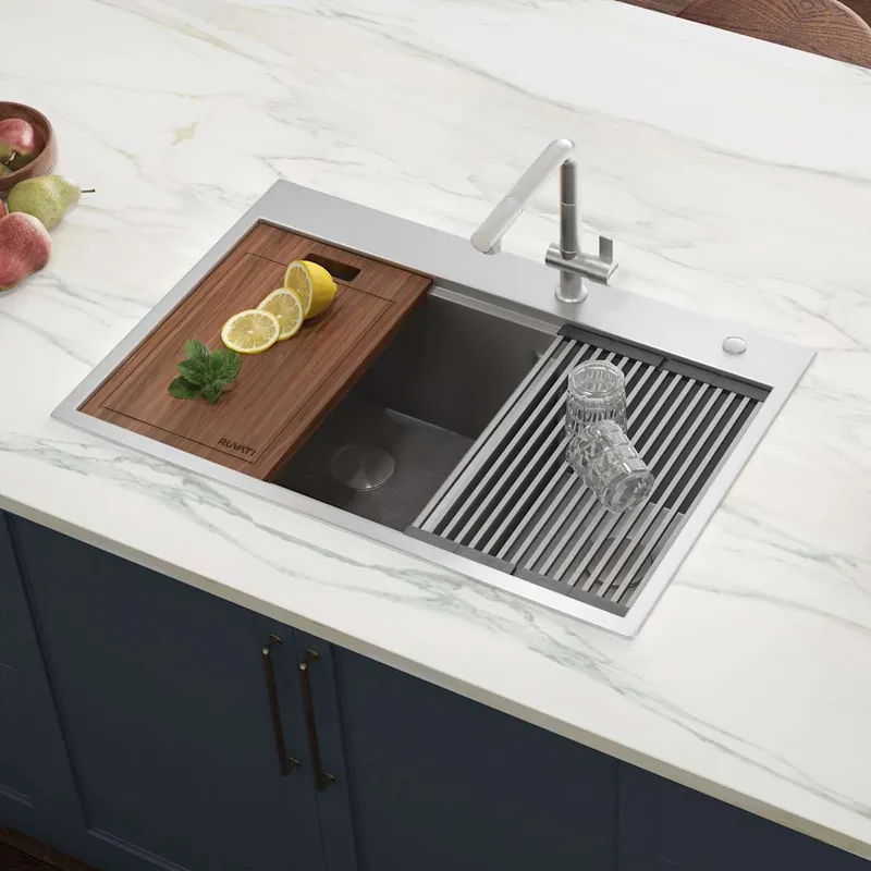 Ruvati Siena 33" Drop In Double Basin Stainless Steel Kitchen Sink with Basket Strainer, Colander and Cutting Board Genuine
