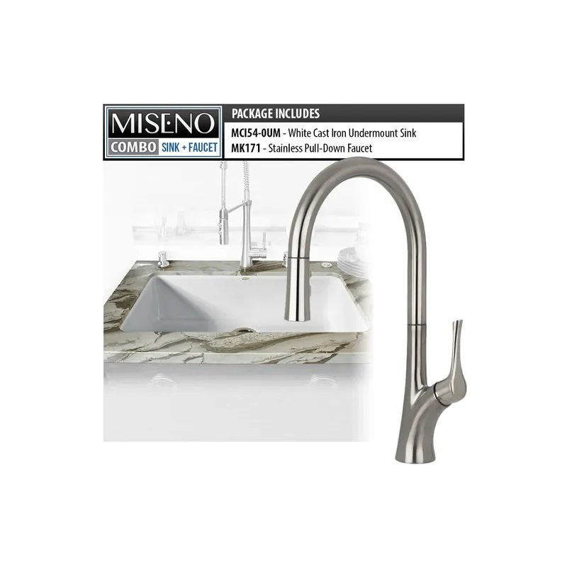 Luxury Miseno Kitchen Combo - 33" Single Basin Undermount Cast Iron Kitchen Sink and Pullout Spray Kitchen Faucet