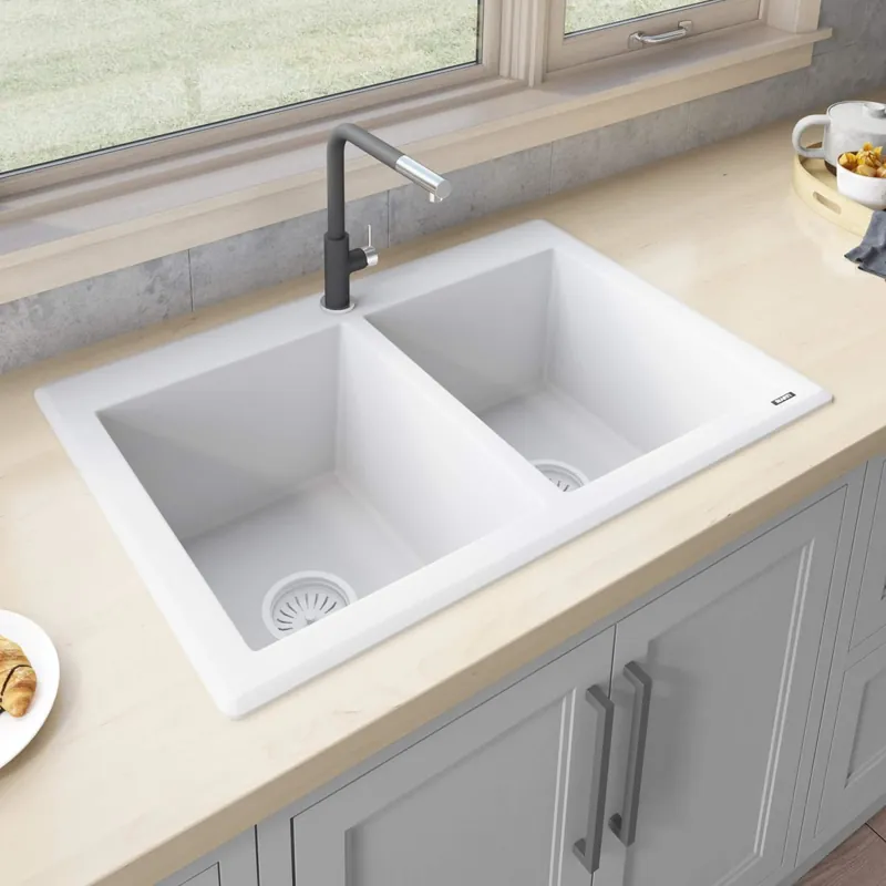 Place Order Ruvati epiGranite 33" Undermount Double Basin Granite Composite Kitchen Sink with Sound Dampening