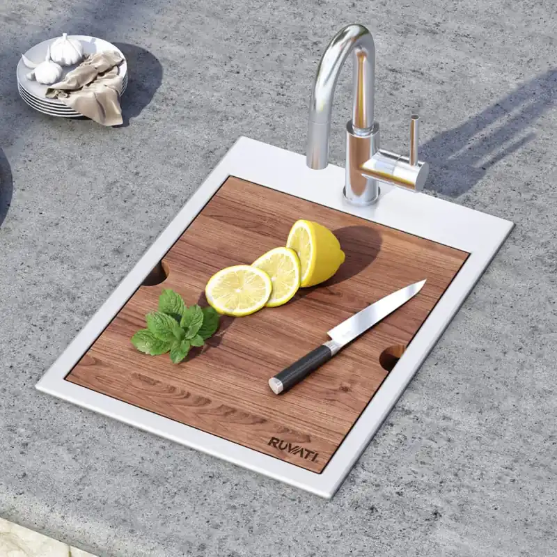 Same Day Shipping Ruvati Vino 18" Drop In Single Basin Stainless Steel Kitchen Sink with Basket Strainer, Colander and Cutting Board