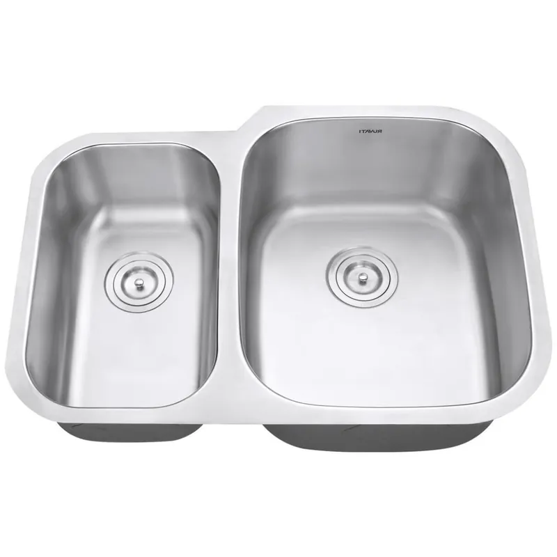Hot Deal Ruvati Parmi 29" Undermount Double Basin Stainless Steel Kitchen Sink with Basin Rack and Basket Strainer