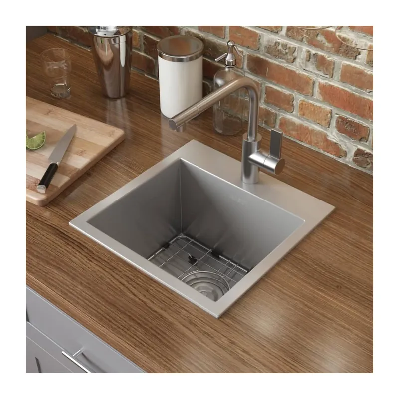 Best Seller Ruvati Tirana 18" Drop In Single Basin Stainless Steel Bar Sink with Basin Rack and Basket Strainer