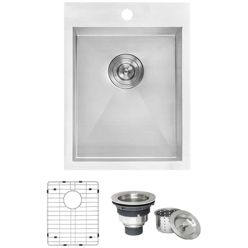 Ruvati Terraza 20" Drop In Single Basin Stainless Steel Bar Sink with Basin Rack and Basket Strainer Reduced Price