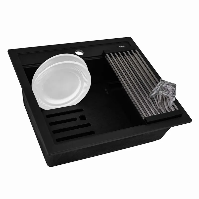 Secure Checkout Ruvati epiCube 22-3/8" Drop In Single Basin Granite Composite Bar Sink with Basket Strainer and Cutting Board
