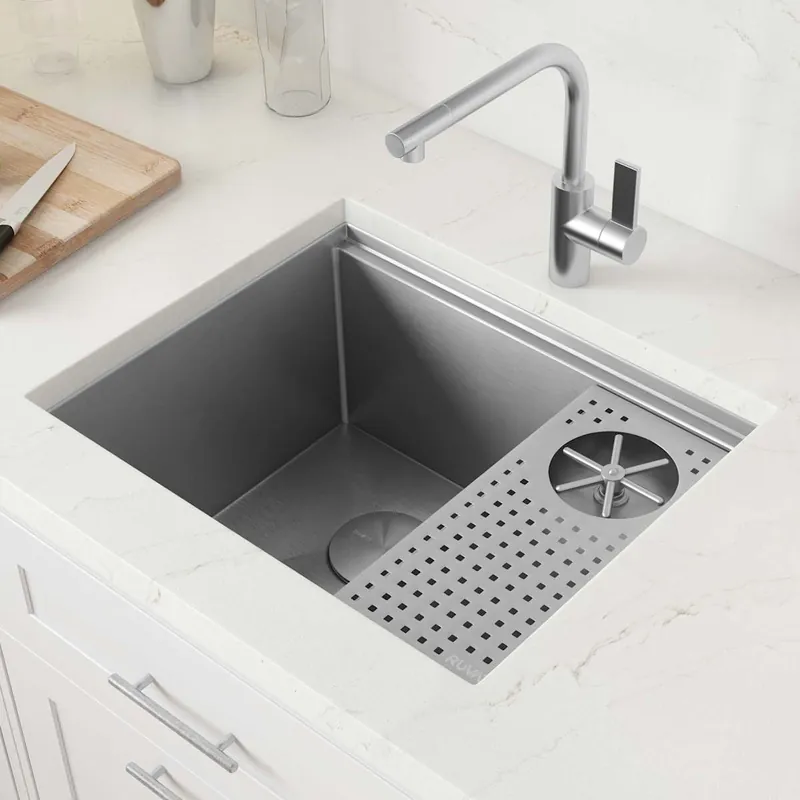 Instant Buy Ruvati Ibiza 22" Undermount Single Basin Stainless Steel Bar Sink with Basket Strainer and Cutting Board