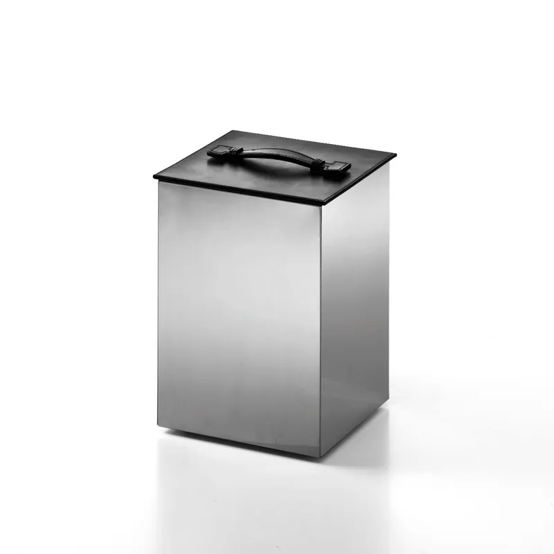 WS Bath Collections Secioni 8.9" x 12.2" Waste Basket with Leather Lid from the Complements Collection Exclusive Offer
