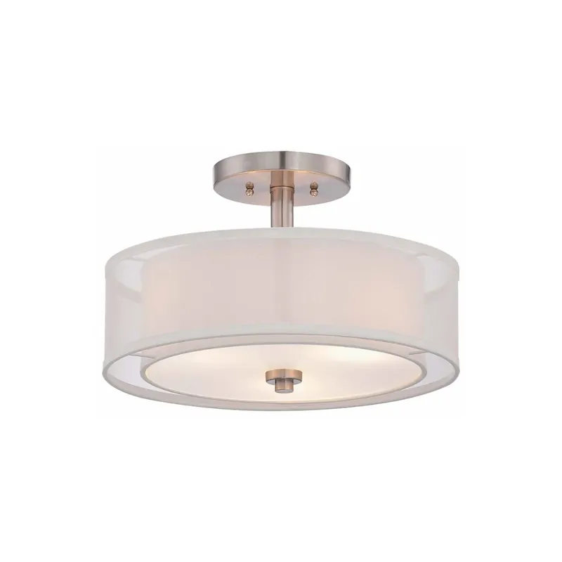 Minka Lavery Parsons Studio 3 Light 15" Wide Vantage Semi-Flush Drum Ceiling Fixture with Translucent Silver / Off-White Linen Shades Last Chance