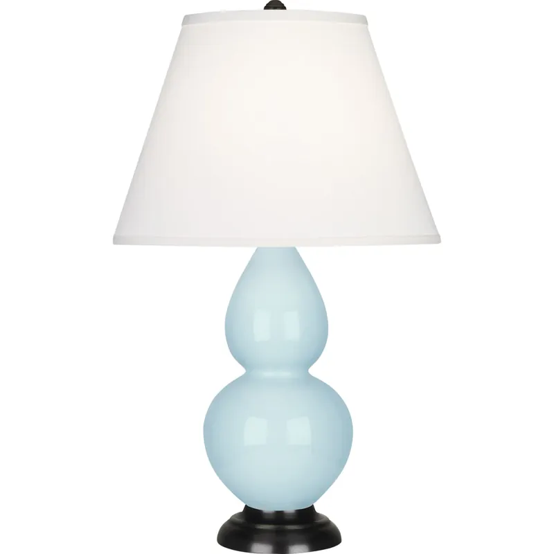 Final Sale Robert Abbey Farmhouse Retro Double Gourd 23" Vase Table Lamp with Bronze Accents and a Pearl Dupioni Shade