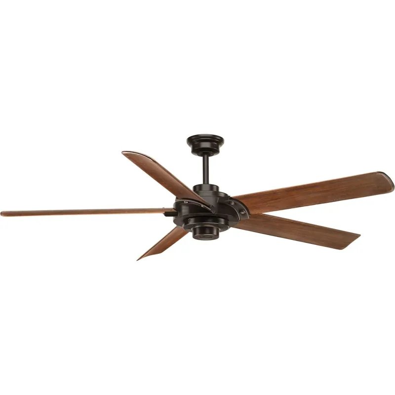 No Minimum Order Progress Lighting Ellwood 68" 5 Blade Indoor Ceiling Fan with Carved Wood Fan Blades and Remote Control