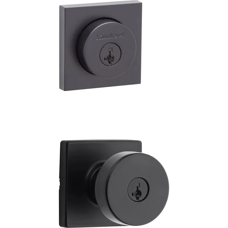 Kwikset Pismo (Square Rosette) Knob and 158 Deadbolt Combo Pack with SmartKey While Supplies Last