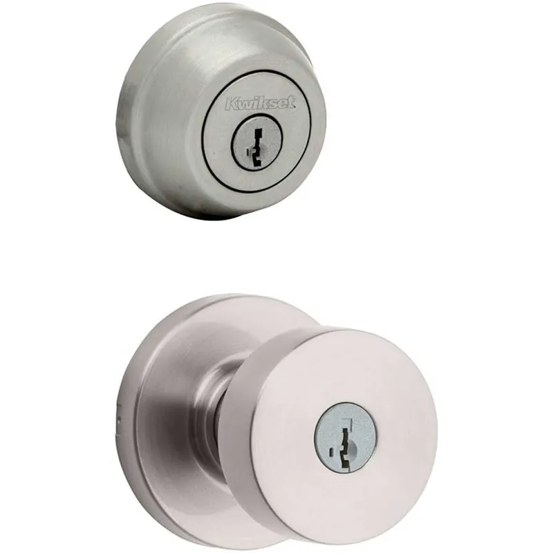 Professional Grade Kwikset Pismo (Round Rosette) Knob and 780 Deadbolt Combo Pack with SmartKey