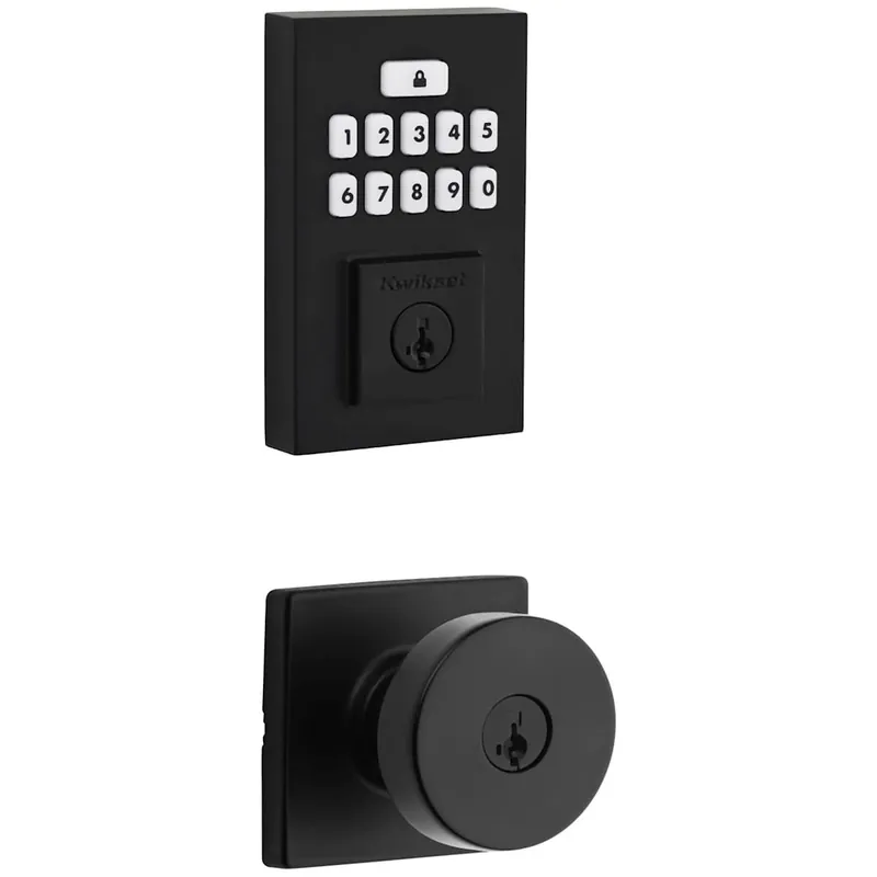 Kwikset Pismo Keyed Entry Knob Set and Electronic Keyless Entry Deadbolt Combo Pack with SmartKey from the SmartCode Deadbolts Touchpad Collection Modern