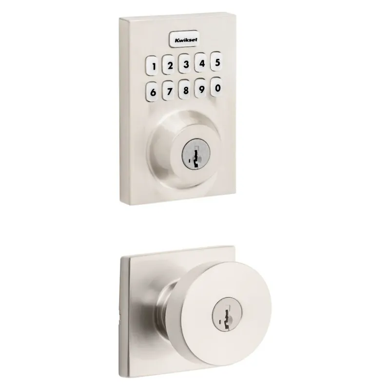 Kwikset Pismo Single Cylinder Keyed Entry Knob Set and Electronic Keyless Entry Deadbolt Combo Pack with SmartKey from the Home Connect Collection Viral