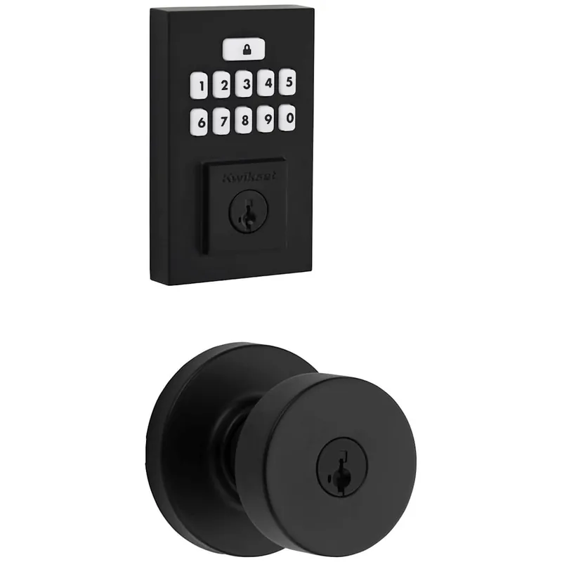 Last Chance Kwikset Pismo Keyed Entry Knob Set and Electronic Keyless Entry Deadbolt Combo Pack with SmartKey from the SmartCode Deadbolts Touchpad Collection