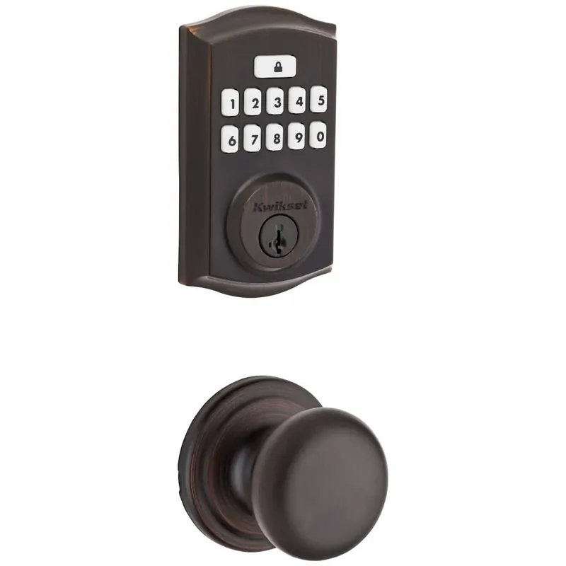 Affordable Kwikset Hancock Passage Knob Set and Electronic Keyless Entry Deadbolt Combo Pack with SmartKey from the SmartCode Deadbolts Touchpad Collection