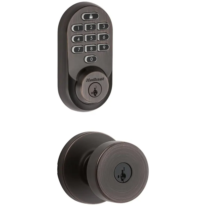 New Arrival Kwikset Pismo Single Cylinder Keyed Entry Knob Set and Electronic Keyless Entry Deadbolt Combo Pack with SmartKey from the Halo Collection